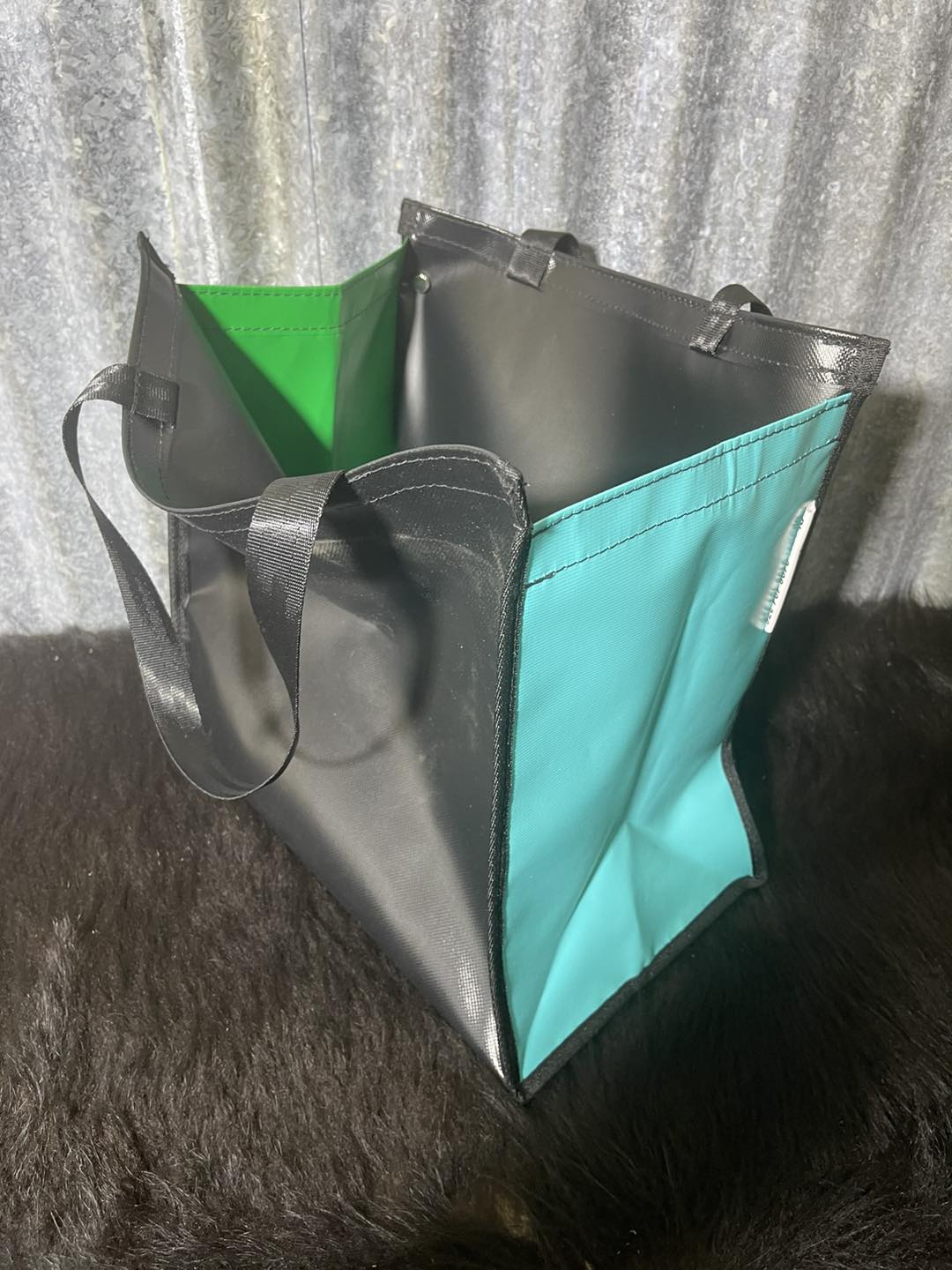 PVC Shopping bag - (Ready Made) Black, aqua, green