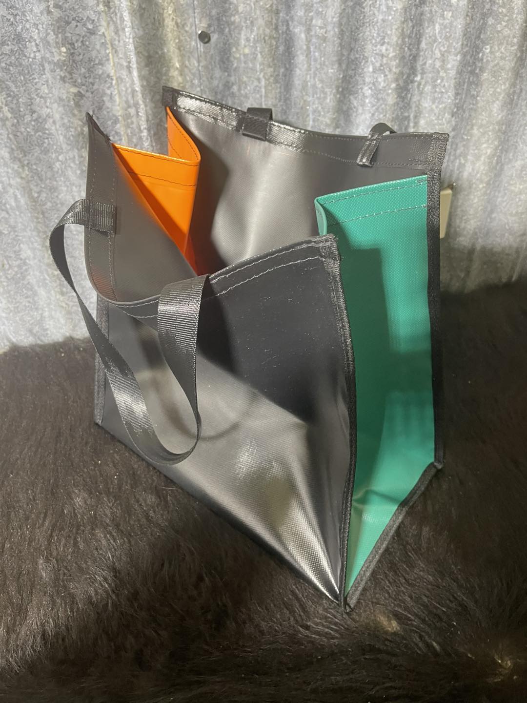 PVC Shopping bag - (Ready Made) Black, teal, orange