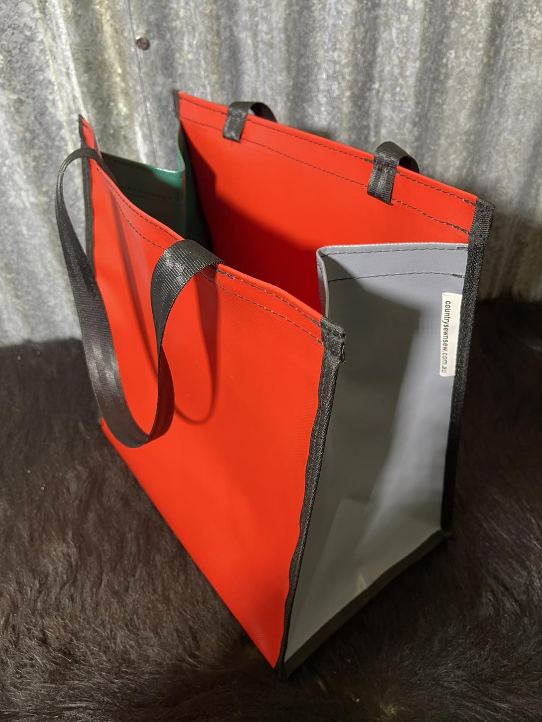 PVC Shopping bag - (Ready Made) Red, grey, green