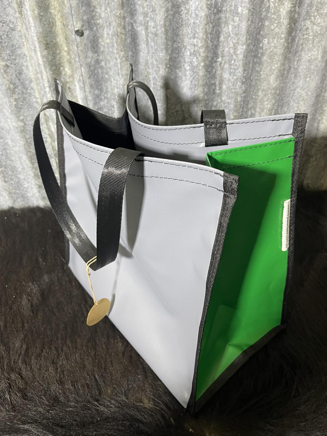 PVC Shopping bag - (Ready Made) Grey, green, black