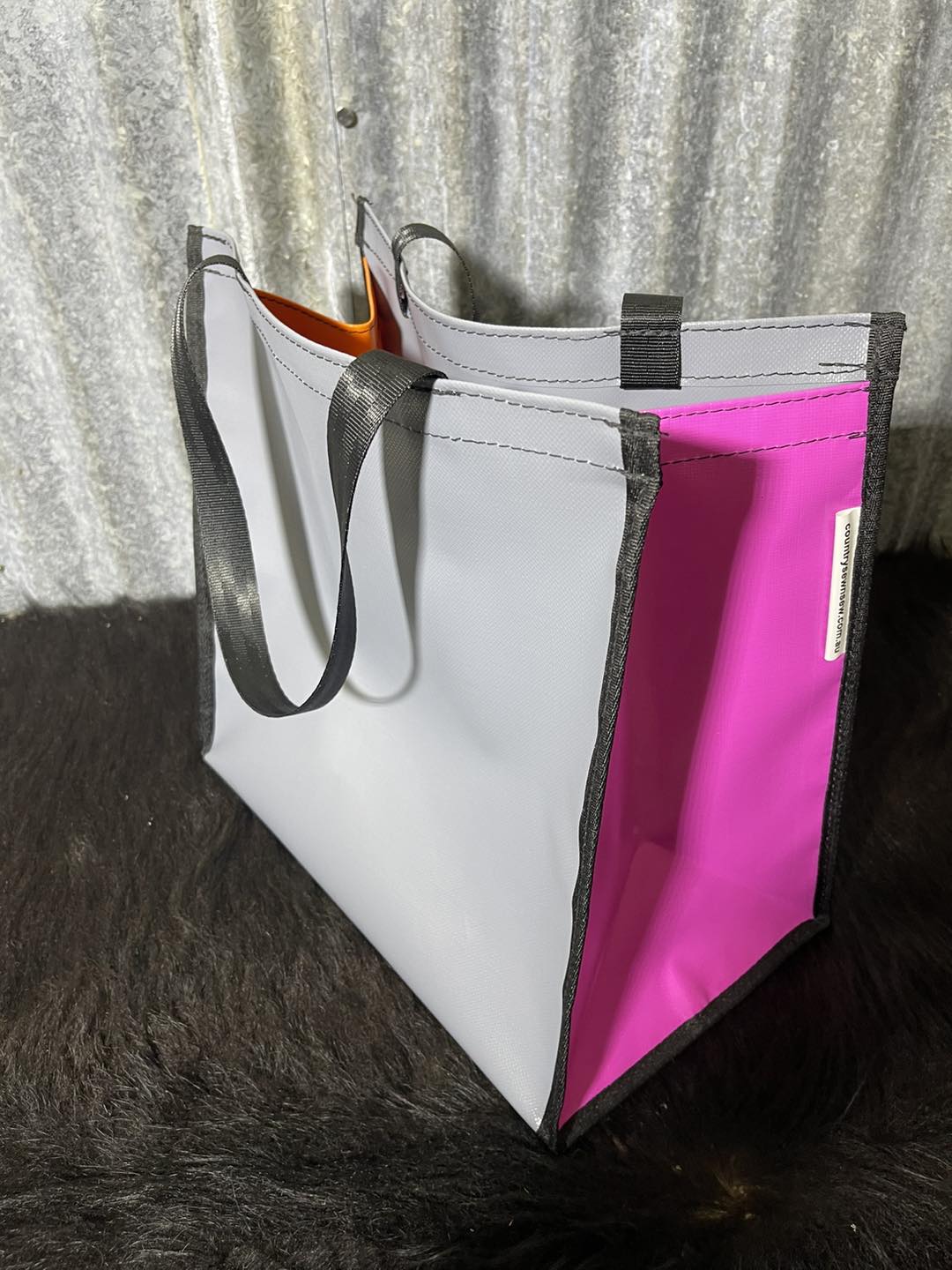 PVC Shopping bag - (Ready Made) Grey, pink, orange