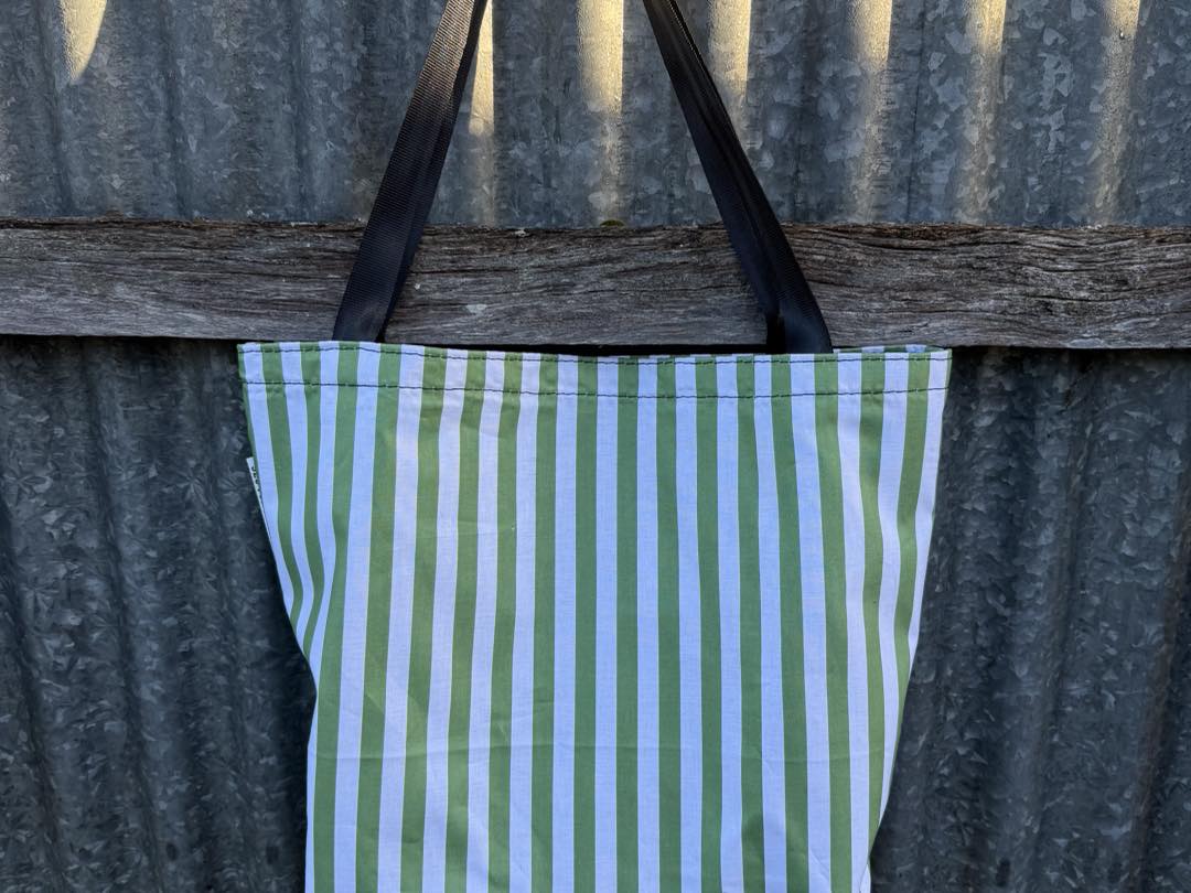 Fabric Shopping bag - (Ready Made) -Sage and white stripe
