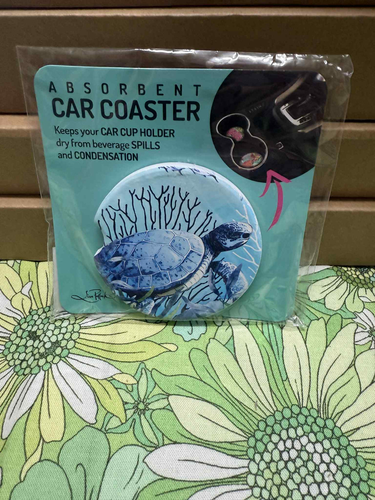 Lisa Pollock Car Coaster - Reef Turtle