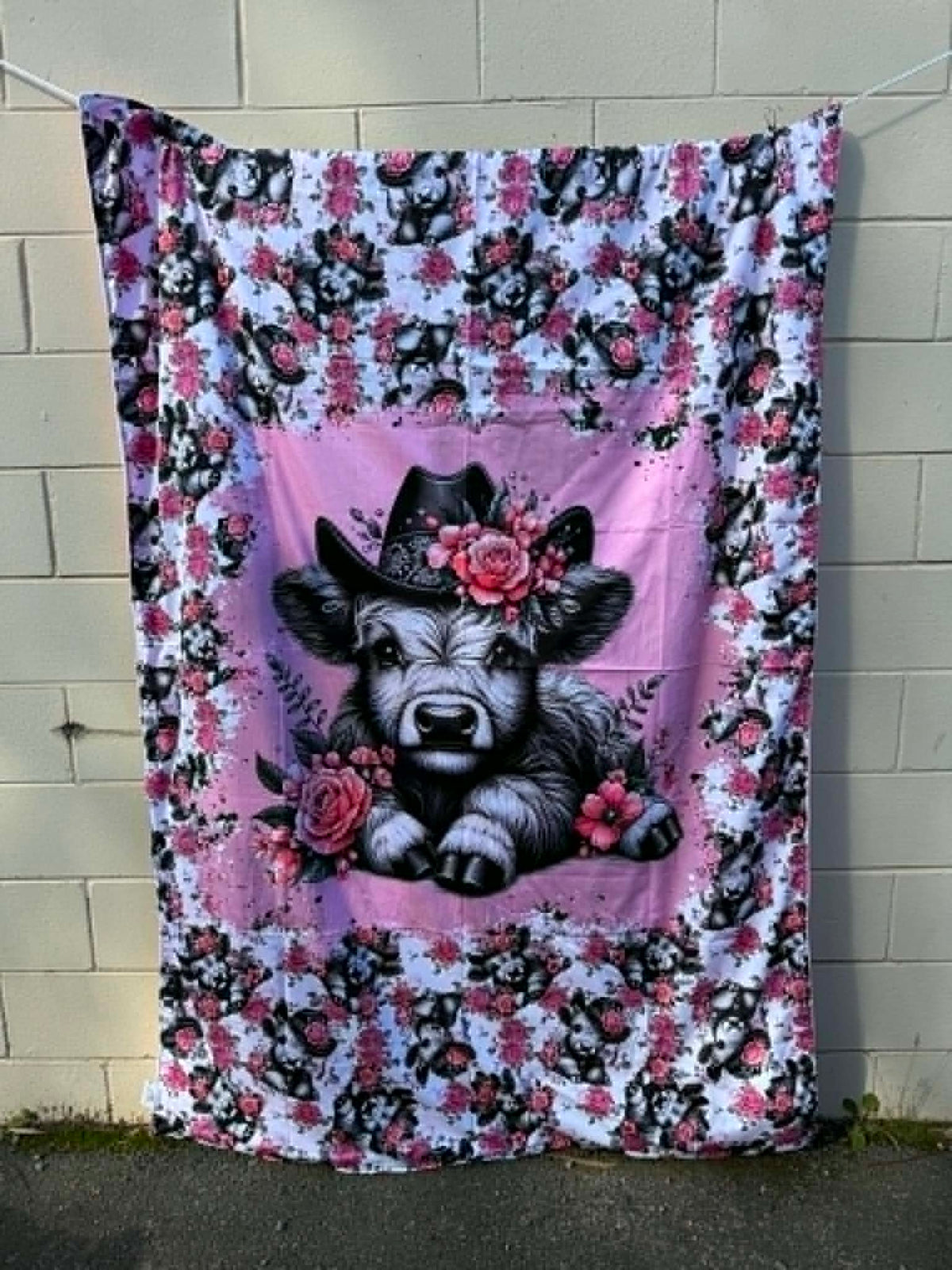 Pre Order Swag Blanket - Pink Highland cow panel