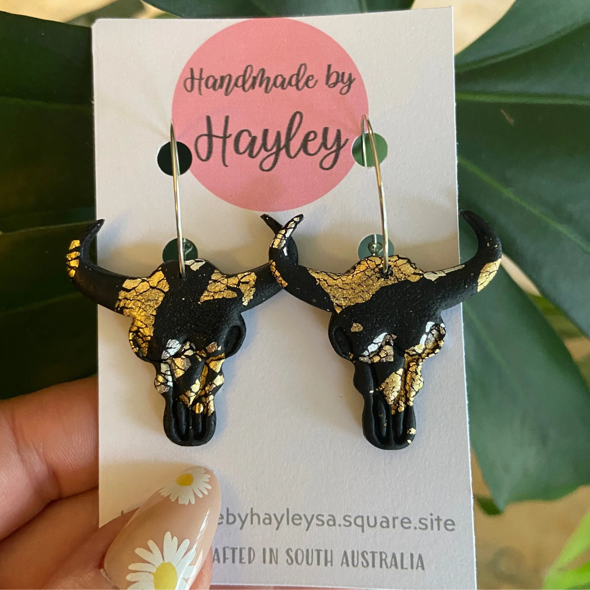 Earrings - Boho Cow Skull Dangles - Midnight
