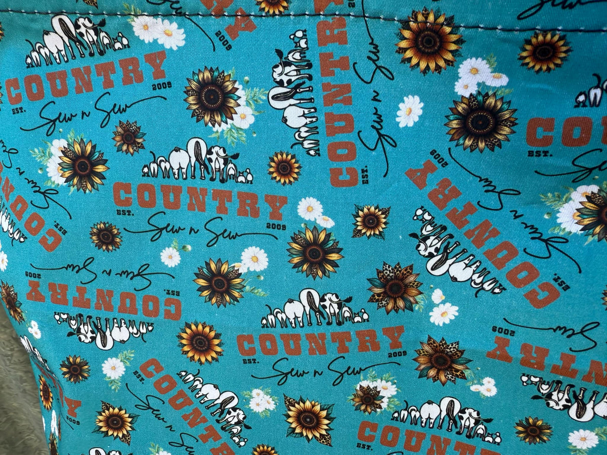 Fabric Shopping bag - (Ready  Made) -Country sew n sew teal