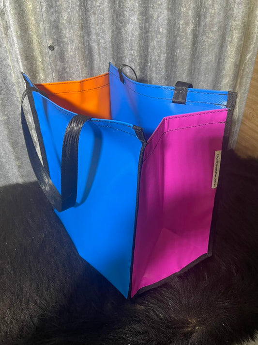 PVC Shopping bag -  (Ready Made) blue, pink, orange
