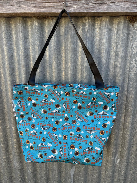 Fabric Shopping bag - (Ready  Made) -Country sew n sew teal