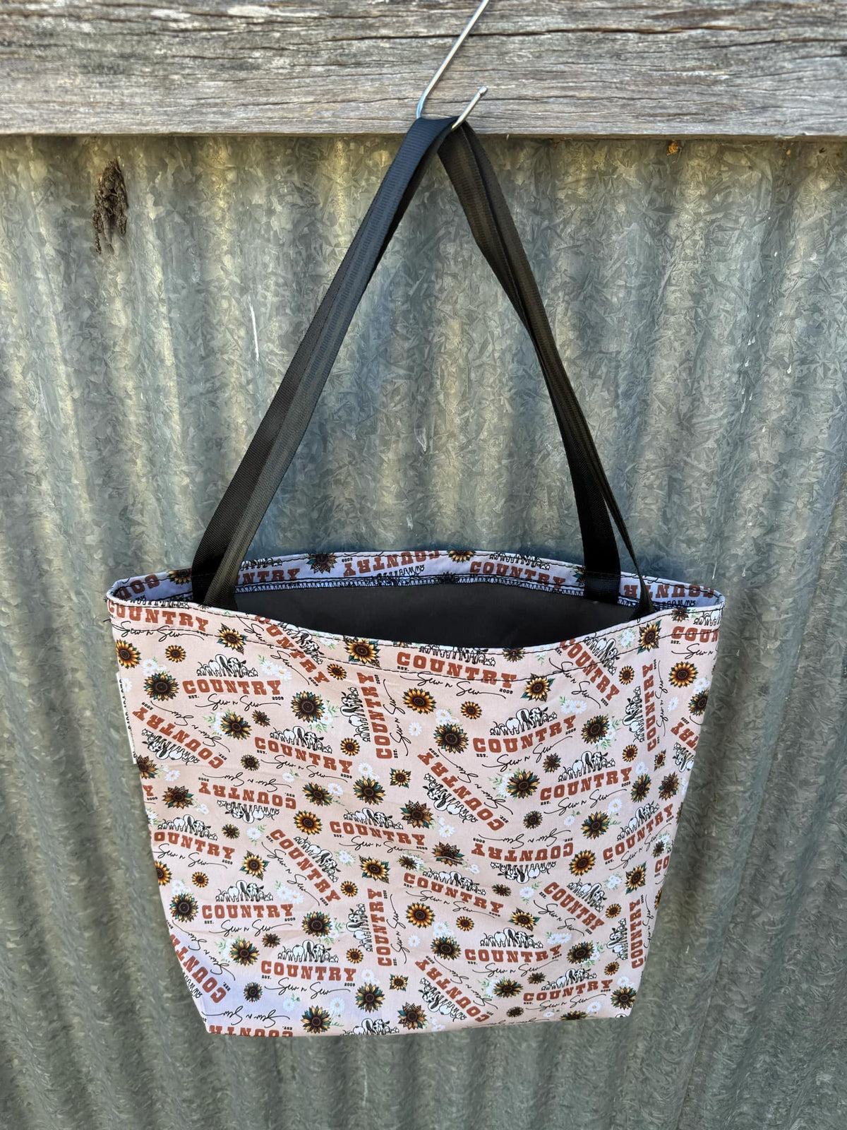 Fabric Shopping bag - (Ready  Made) -Country sew n sew tan