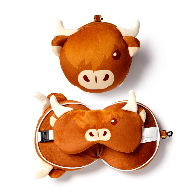Highland Coo the Cow Travel Pillow Set