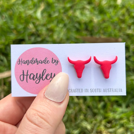Earrings - Bull heads Raspberry Pink