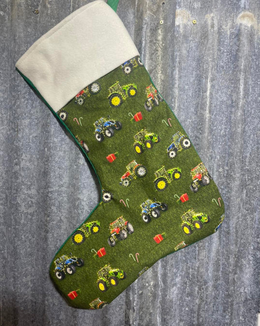 Christmas Stocking- Green tractors